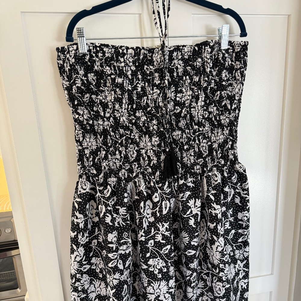 WOMENS BLK/WHITE FLORAL PRINT STRAPLESS SUNDRESS SIZE XXL